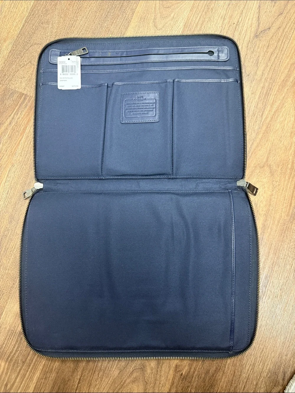 Coach Men's Zip Folio in Dark Blue with Tan Accents